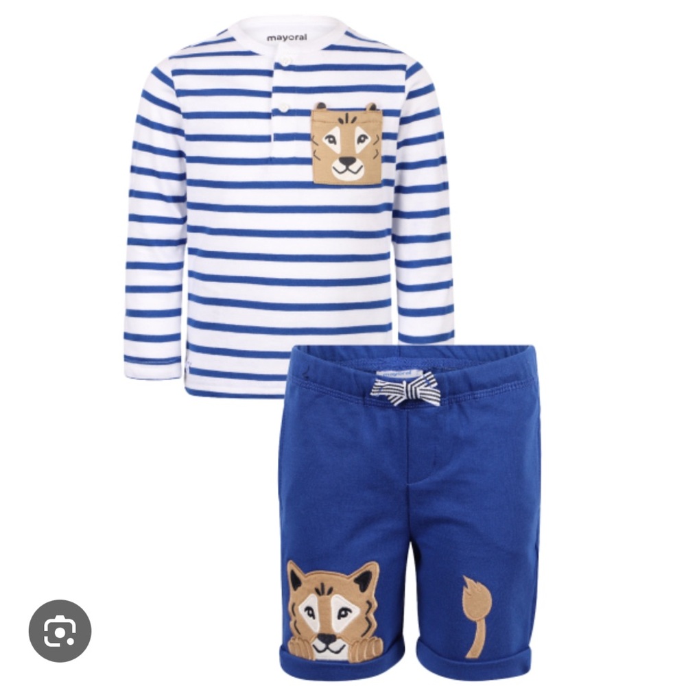 Mayoral Striped Lion Set - Blue and White